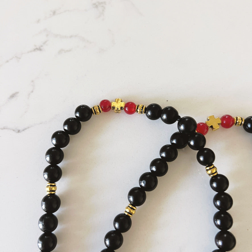 Pulsera de oración de madera de 50 cuentas con cuentas espaciadoras de lavanda
