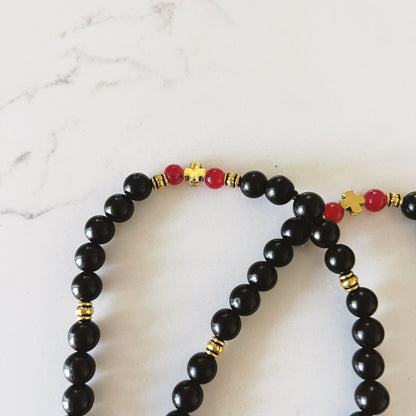 Pulsera de oración de madera de 50 cuentas con cuentas espaciadoras de lavanda