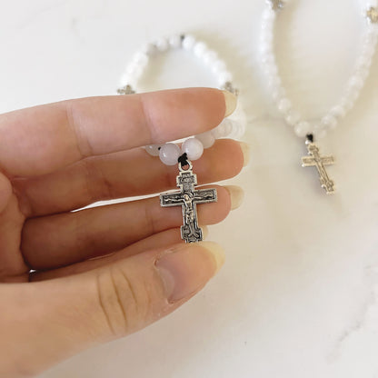 Pulsera de oración de madera de 50 cuentas con cuentas espaciadoras de lavanda