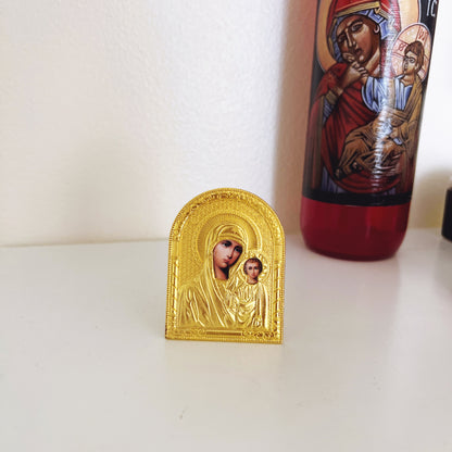 Small Gold Nightstand Icon of the Theotokos and Christ | Travel Icon