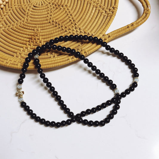 Orthodox Prayer Bracelet - 100 Bead Ebony Wood Bead Infinity Wood with Blue & Gold Spacers