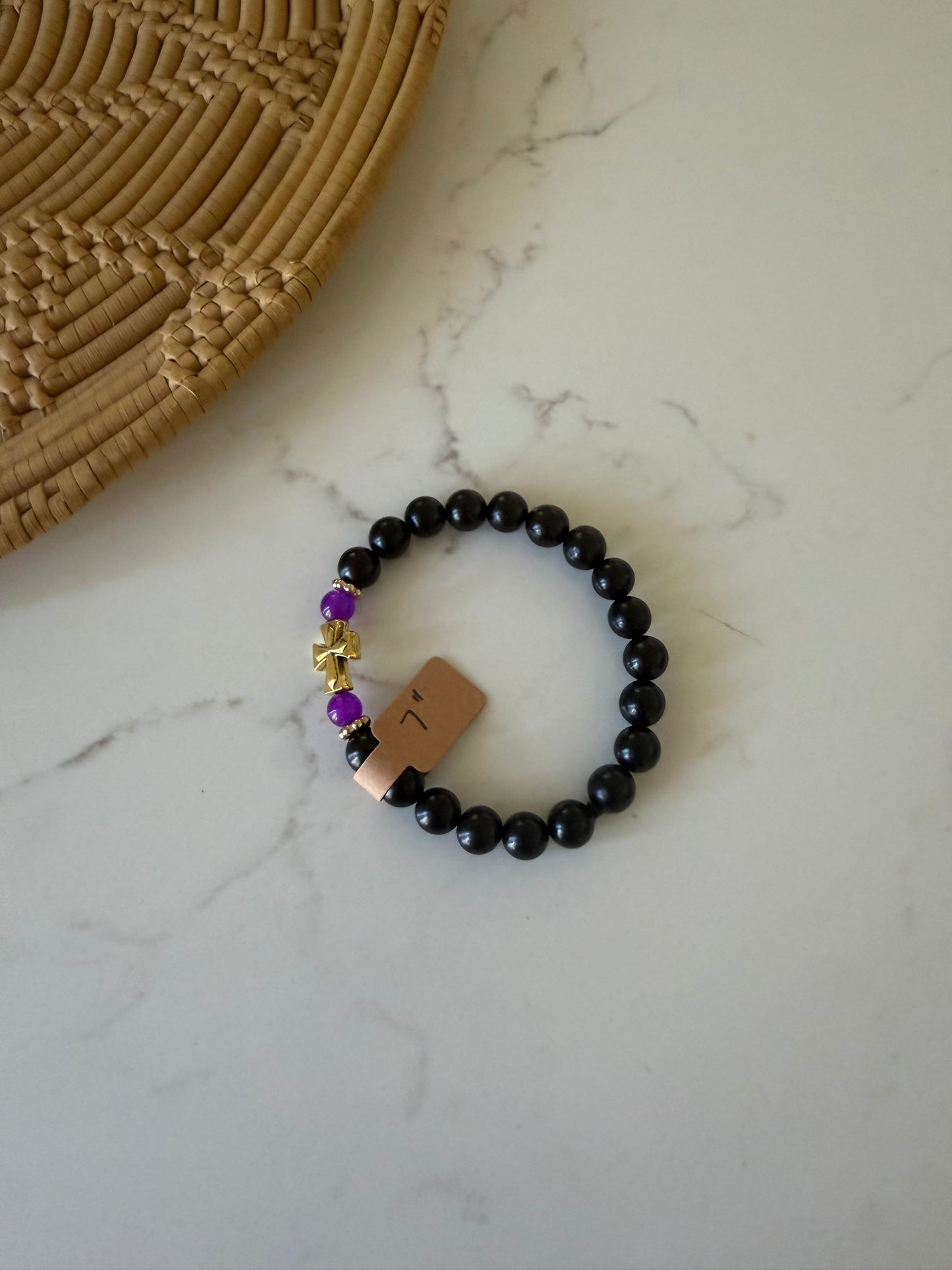 Black Ebony Wood Prayer Bracelet with Gold and Purple Spacer Beads - Handcrafted Orthodox Prayer Rope