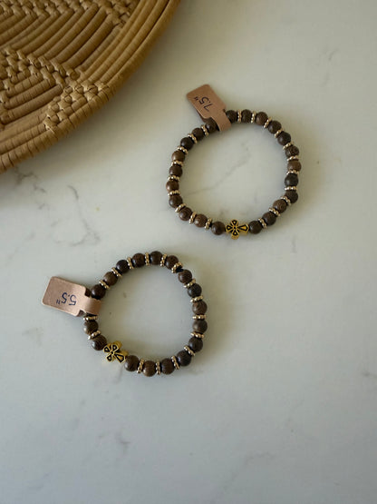 Wenge Wood Prayer Bracelet with Gold Cross & Spacers - Handcrafted Orthodox Prayer Rope
