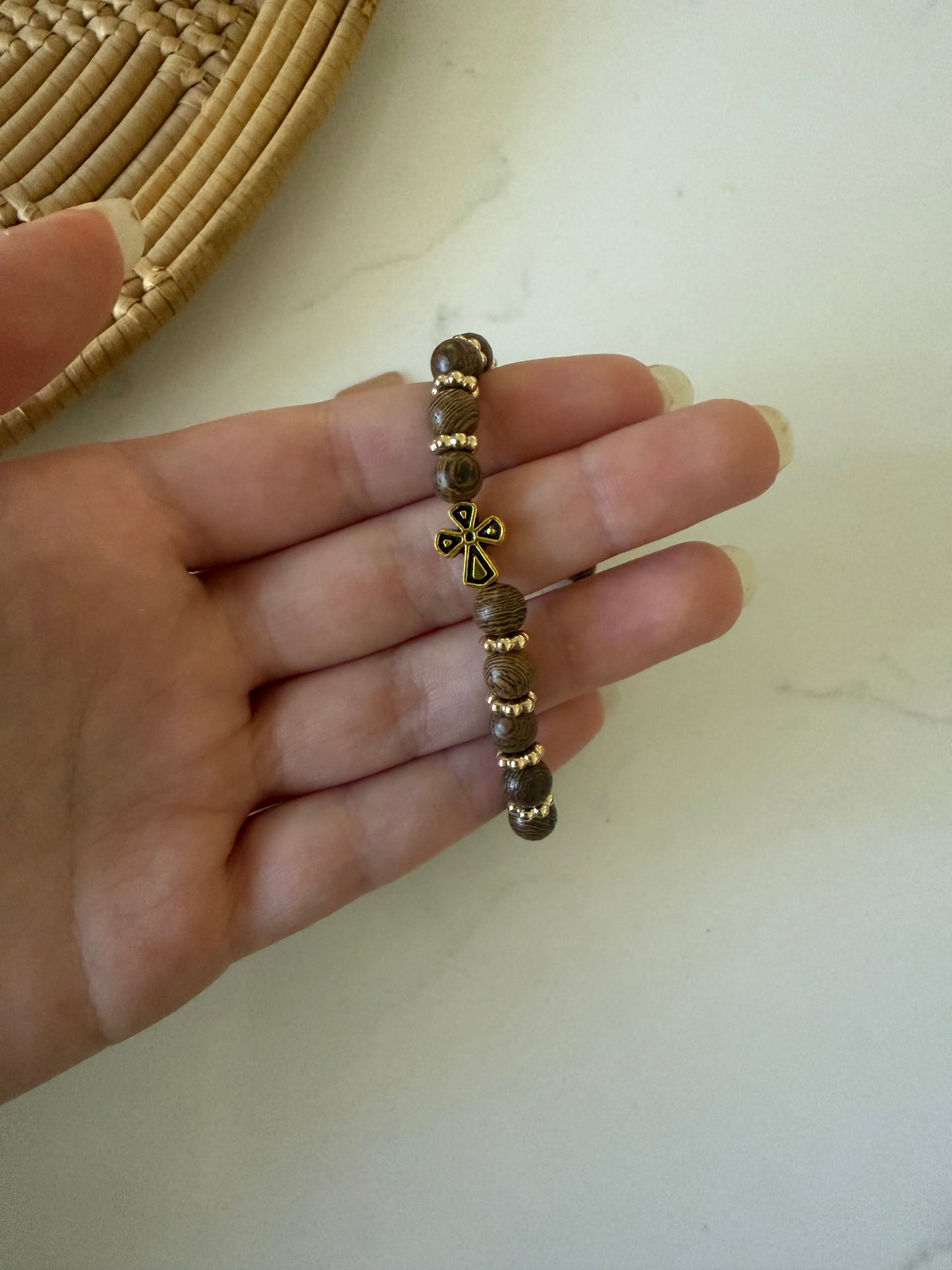 Wenge Wood Prayer Bracelet with Gold Cross & Spacers - Handcrafted Orthodox Prayer Rope