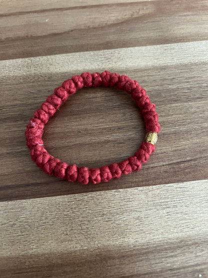 Red Roving Wool 33 Knot Prayer Bracelet with Gold Spacers